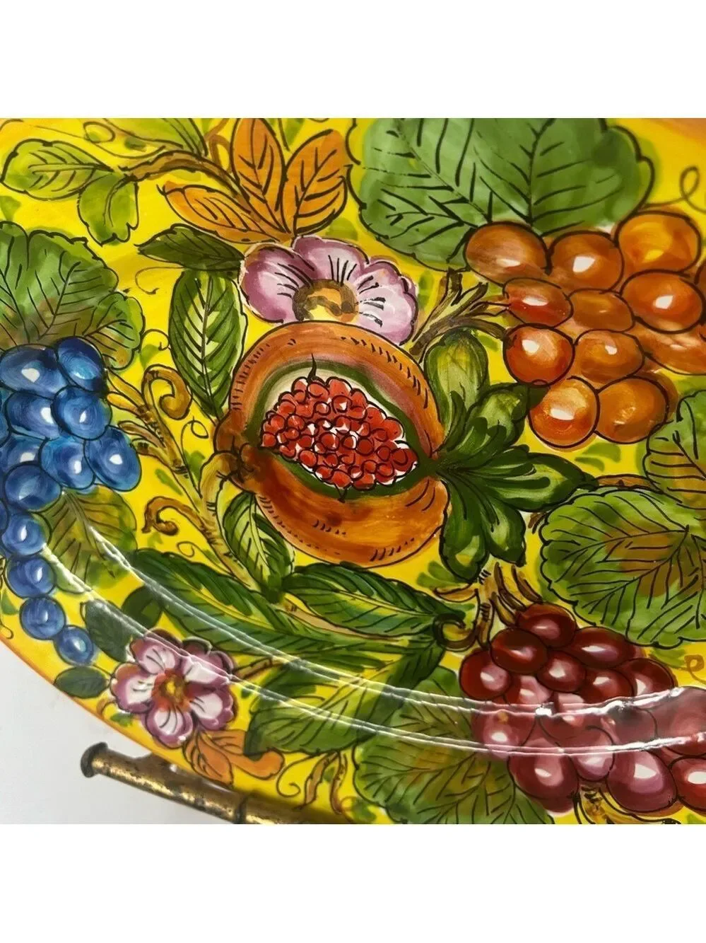 Vintage Italian Large Platter Vibrant Fruit Hand Painted Signed Dip A Mano